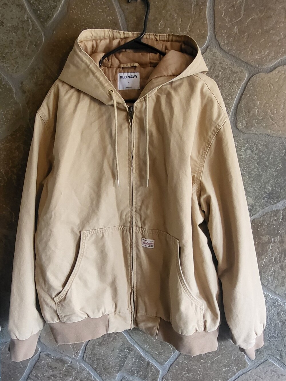 Old navy denim hoodie tan canvas jacket size large coat